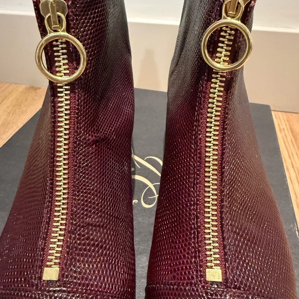 J. Crew Dark Red Ankle Boots with Gold Zipper - Picture 2 of 7